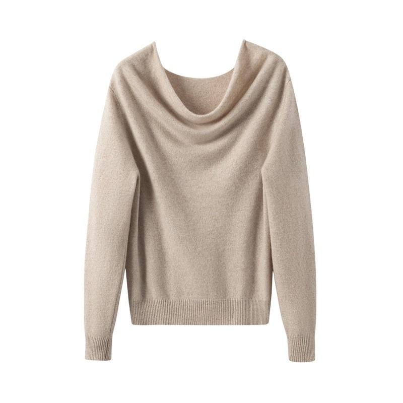 Womens Cashmere Blend Sweater With Batwing Sleeves Loose Fit Turtleneck-Free Boat Neck Knit Top Winter