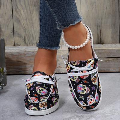 Large Size Spring and Autumn New Casual Single Shoes Lace-up Shallow Mouth Flat Heel Single Shoes Hot-selling Shoes Graffiti Spot