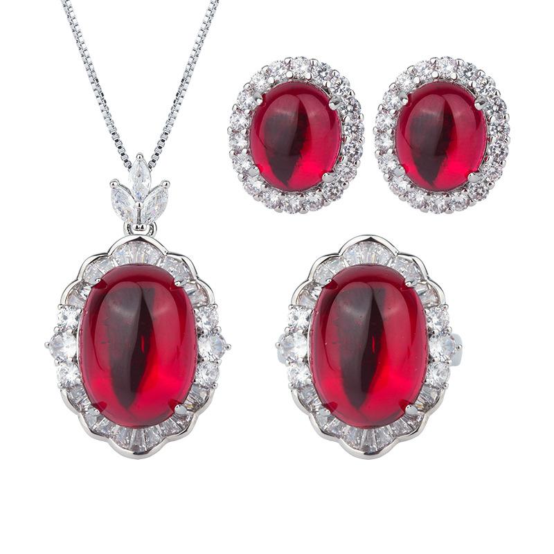 Jewelry Ice Seed Fluorescent Denier Pigeon Blood Red Corundum Plain Body Jade Pendant Set Main Stone 13 * 18-10