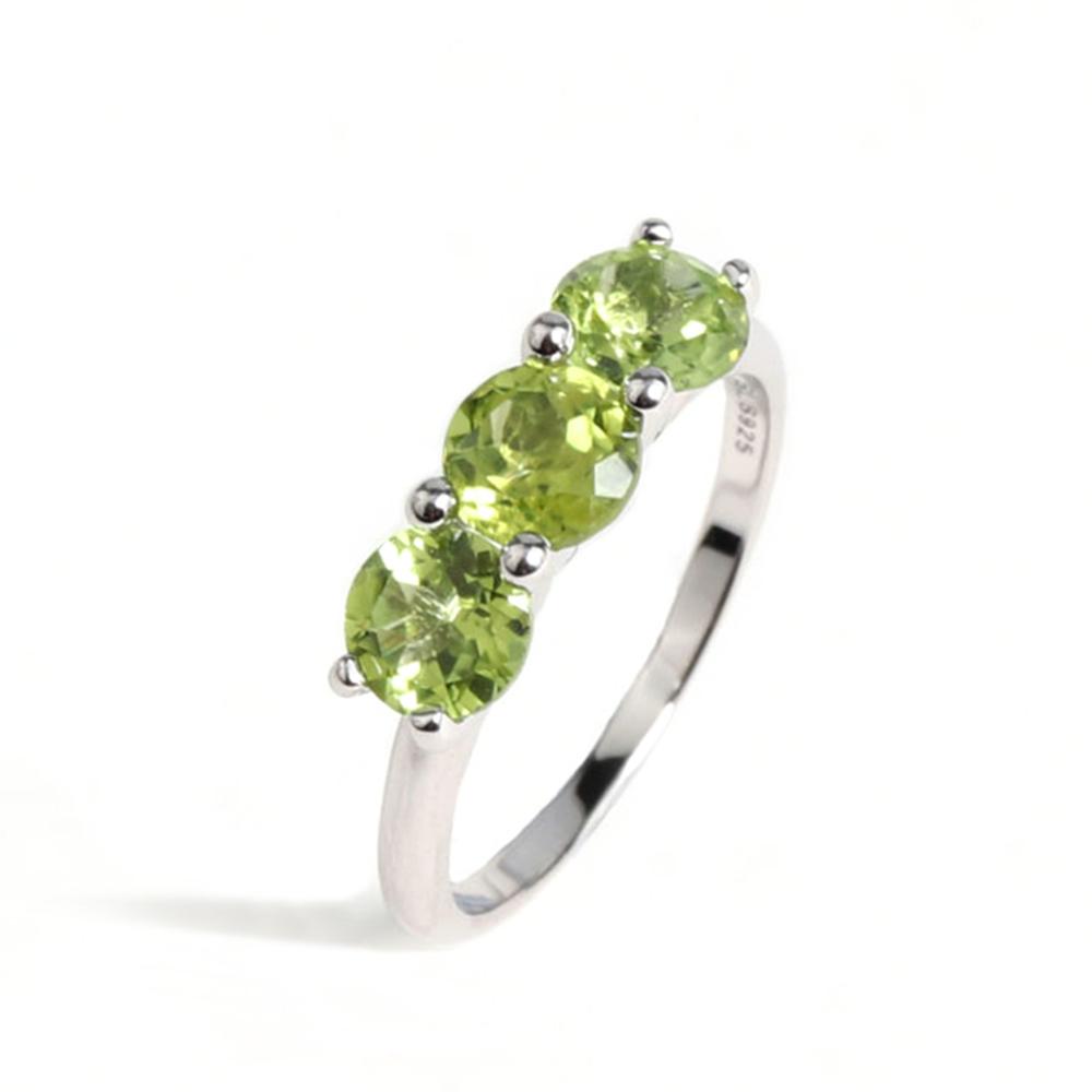 Classic Natural Peridot Round 6.0mm Ring Real Gemstones 925 Sterling Silver Fine Jewelry for Ladie's Birthday Anniversary Gifts