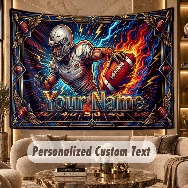 American Football (27) Theme Wall Tapestry Customized With Name Text Personalized Hanging Tapestry For Bedroom Living Room Decor