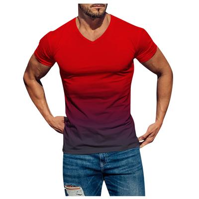 (SU)Herr T-shirts Casual kortärmade skjortor Gradient Neck Mjuk Loose Fit Grafiska T-shirts Sommar T-shirts för män