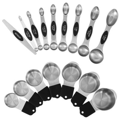 16-teiliges magnetisches Messbecher- und Löffel-Set, Messbecher- und Löffel-Set aus 304 Edelstahl mit Wasserwaage, tragbare Backutensilien