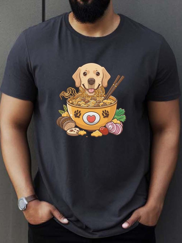 Cartoon Labrador RaUnisex Noodle Print Unisex Short Sleeve Tshirt Puppy Food O Neck Tee Dog Fan Casual Male Street Fashion Tops
