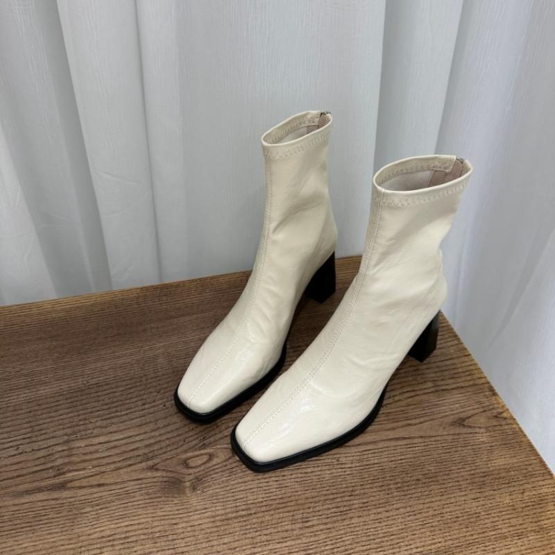 

Винтажные женские ботильоны с квадратным носком и толстым каблуком, модные женские эластичные облегающие короткие ботильоны с квадратным носком, осенне-зимняя женская обувь 35