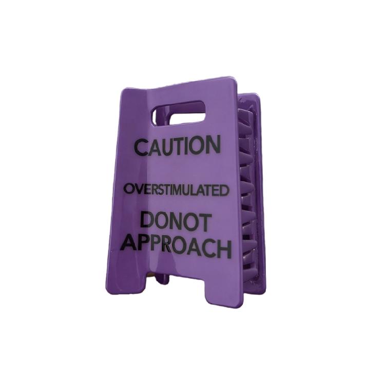 

Funny Creative Hair Claw Clip Caution Overstimulated Sign Buns Holder Headdress Enhancing Humor for Everyday Use S фиолетовый