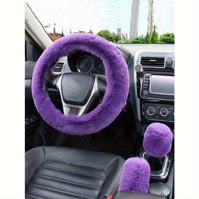 3-teiliges Set aus einfarbigen, flauschigen Lenkrad-, Handbrems- und Schalthebelbezügen