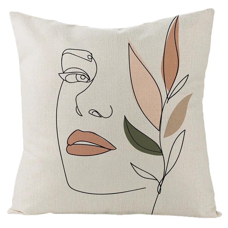 Nordic Abstract Linen Pillowcase Home Sofa Bedside Cushion Pillowcase 45x45cm Home Fashion Art Painting Printed Pillow Case