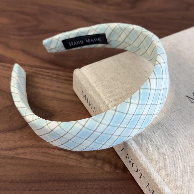 New Sweet Fresh Colorful Plaid Headbands Wide Sponge Hair Band Woman Retro Temperament Hair Hoop Female Fashion Hair Accessories