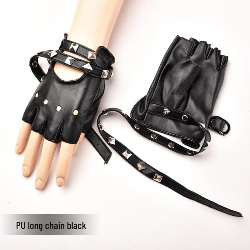 Modell Halbfinger Nieten PU Cosplay Punk Nachtclub Handschuhe für Damen