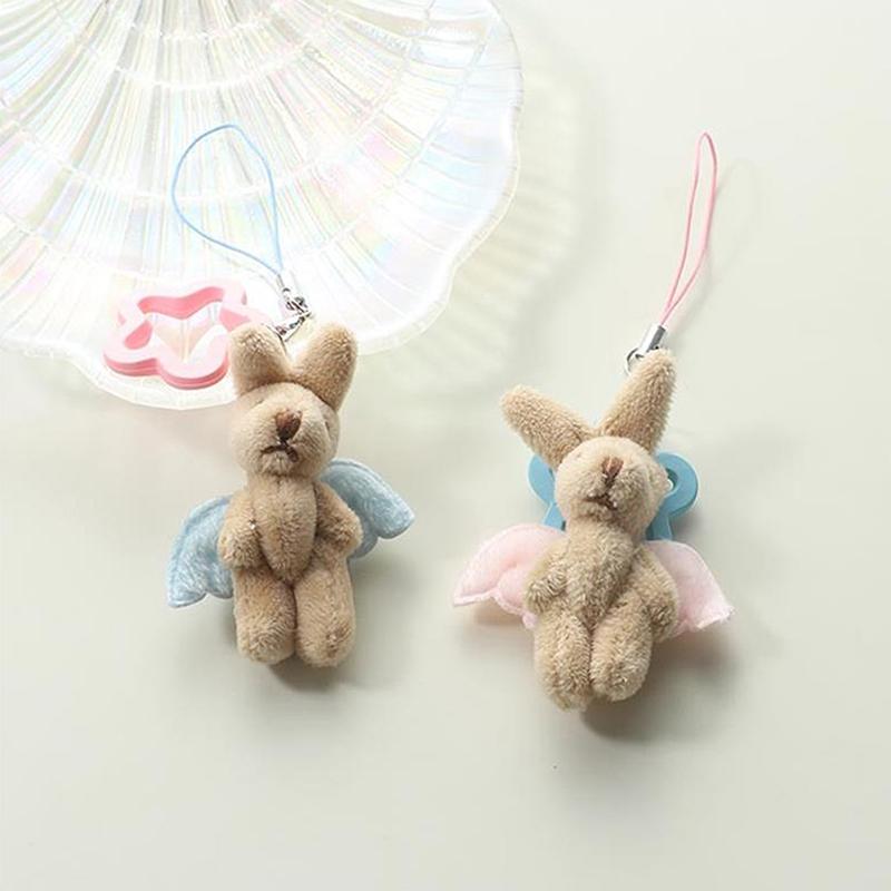Cute Angel Wings Bunny Flower Mobile Phone Chain Keychain Pendant Bag Ornament Girly Heart Plush Rabbit Phone Case Lanyard Gifts