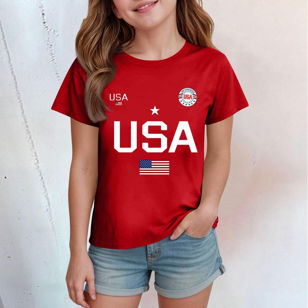 Children's Casual Printed Round Neck Short-sleeved Top