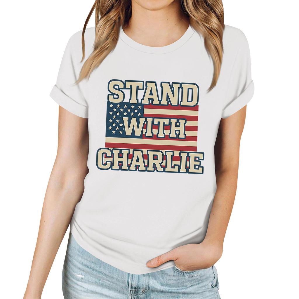 Women's Casual Printed T-Shirt Round Neck Pullover Short Sleeve Top