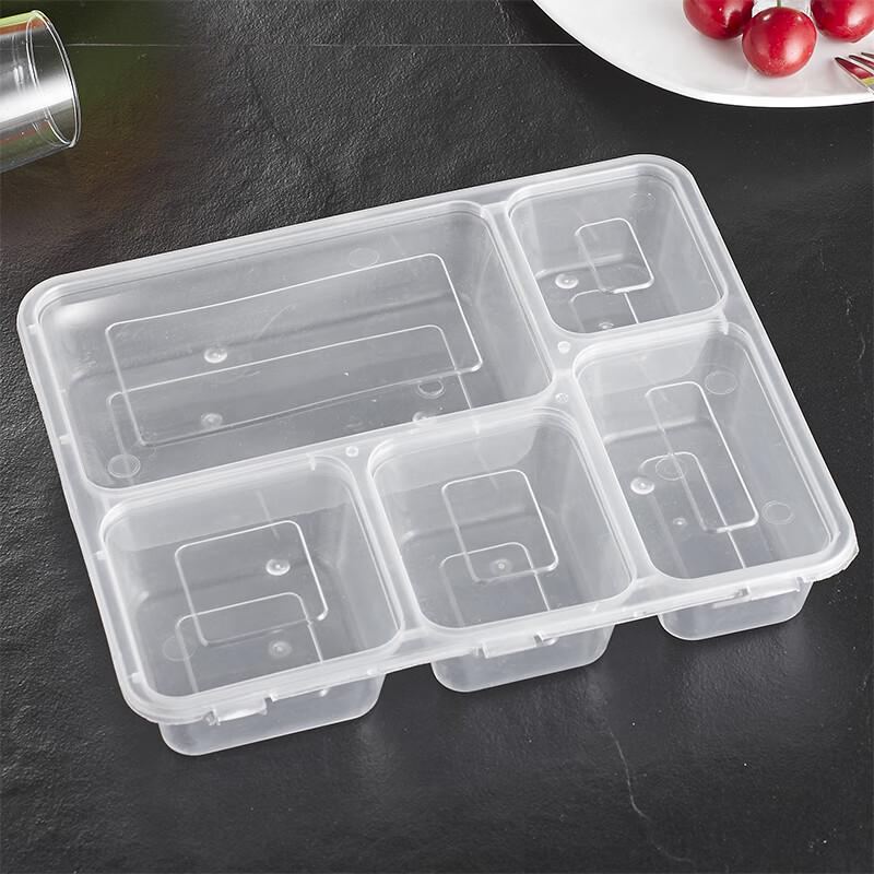 Disposable 5-Compartment Takeaway Food Container with Lid
