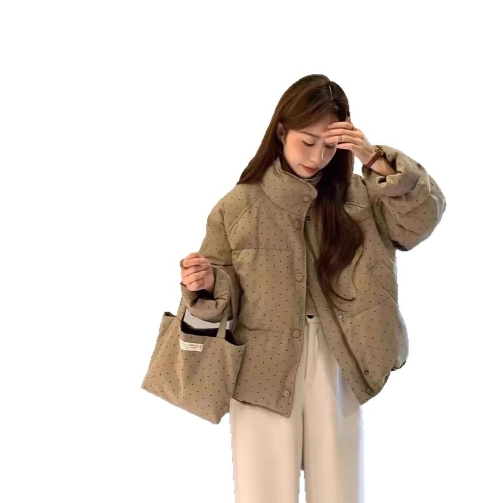 Polka Dot Stand-up Collar Down Cotton Clothes Women's Thickened Short Loose Warm Cotton-padded Clothes