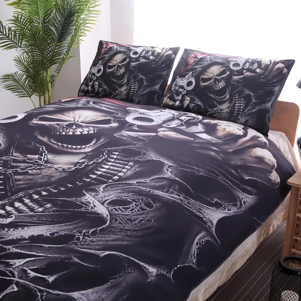 Bedclothes Digital Printing 3D Halloween Bedding set,SKull Bed Bedlinen Black Zipper Bed Cover Sets  King Size Comforter Set OEM