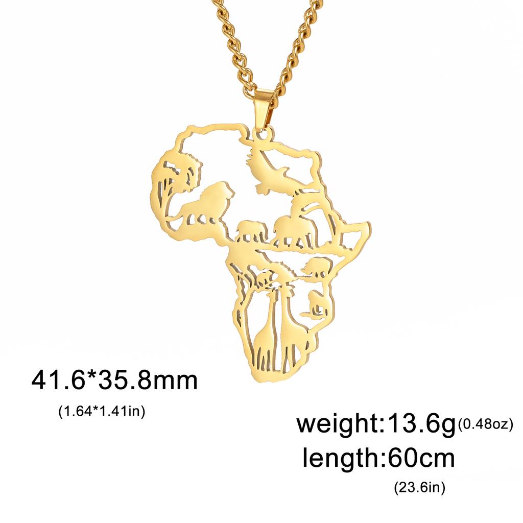 Myshape Tierkarte Löwe Giraffe Elefant Anhänger Edelstahl Halskette Mode für Herren und Jungen Ethnischer Schmuck Geschenk