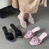 Eilyken Summer Flower Woman Slippers Thin Low Heels Narrow Band Party Stripper Ladies Mules Slides Zapatos Mujer
