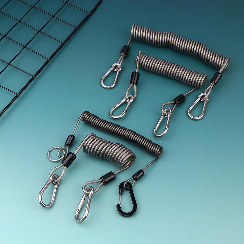 Verstärktes Lanyard zum Spinnfischen 49 Litzen Stahldraht verdrilltes Halteband 1,5-3M Teleskopische Ausrüstungssicherung mit Karabinern