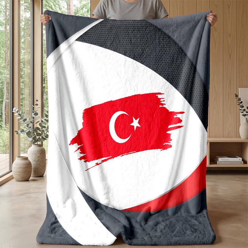 Türkei Fußball Bedruckte Flanelldecke Hautfreundlich Warm Dekorativer Überwurf für Innen Couch Bett Tägliche Nutzung