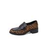 Fashion New Spring/autumn Genuine Leather Women Shoes Round Toe Loafers Shoes for Women Fashion Leopard Print Women Pumps Chunky Heel
