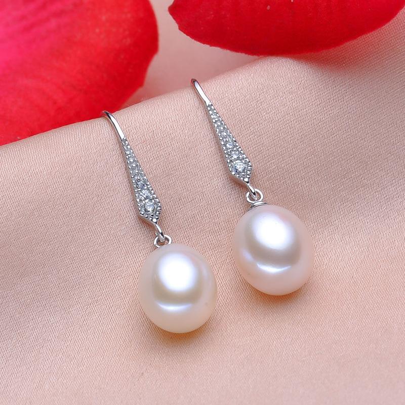 Wedding Natural Freshwater white Pearl Earrings 925 Silver Woman,Bridal Round Pearl Earrings Fine Jewelry Wife Mother Party Gift