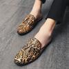 Summer Men Leather Casual Shoes Leopard Print Men's Mules Slippers Breathable Males Sandals Slip-on Half Loafers Zapatos Hombre