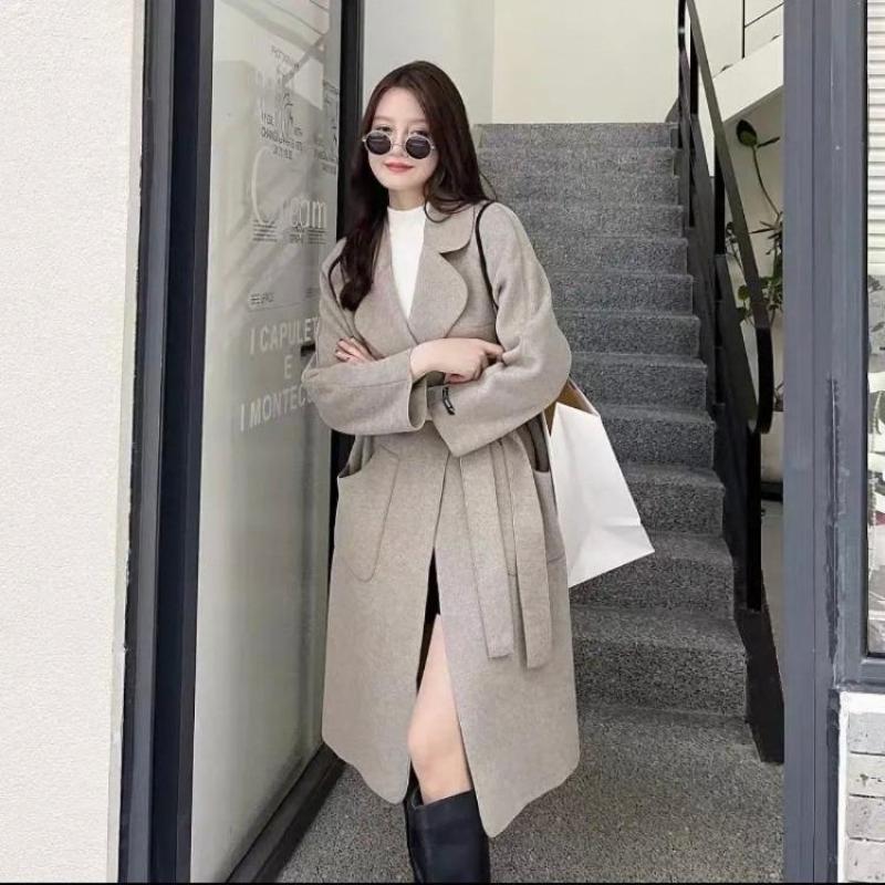 New Women's Mid-length Loose Lace-up Double-sided Woolen Coat