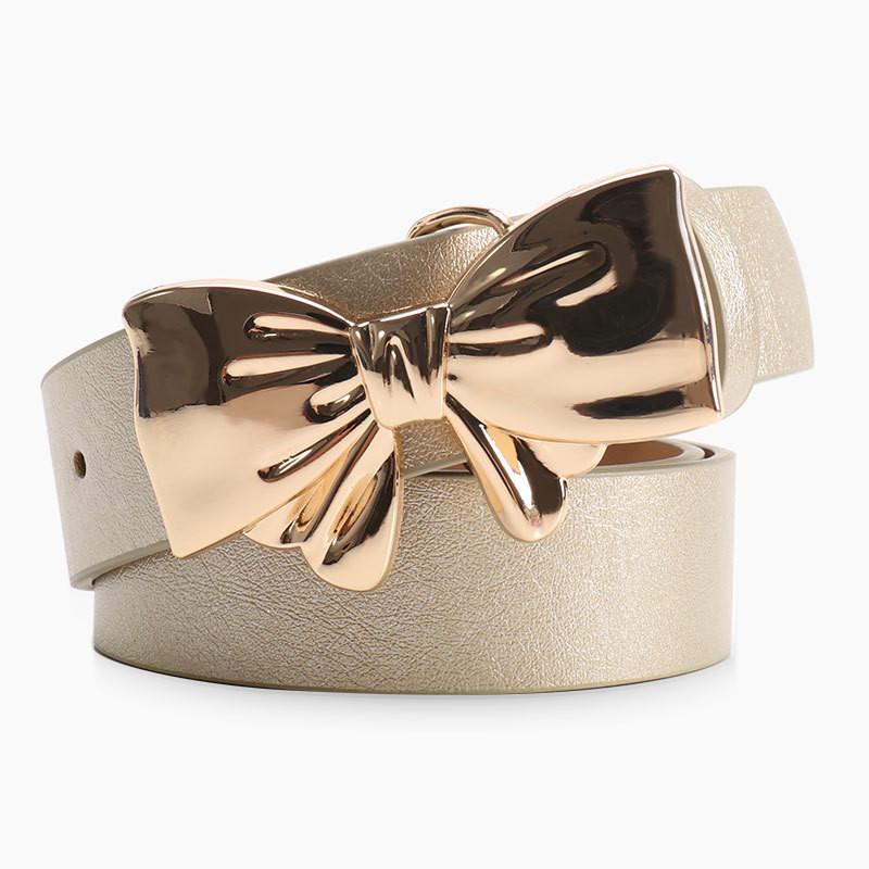 Metal Bow Knot Pu Leather Waist Belt Solid Color Waistband Women Gift Fashion