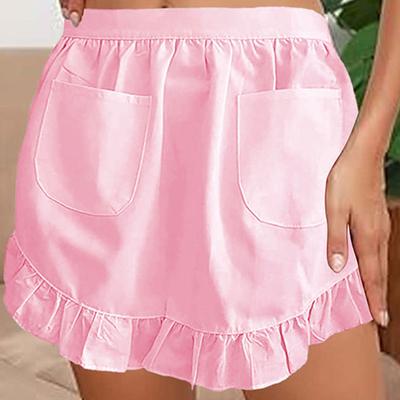 Vintage Taillenschürze für Damen mit Taschen Rüschenvolant Design Kellnerin Dienstmädchen Kostüm Halbschürze für Küche und Backen