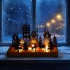 Solid Wood Iron Holder Christmas Town Silhouette Candle Holder, Wooden Tea Light Stand for Indoor Ornament Tabletop Decoration, Metal Festive