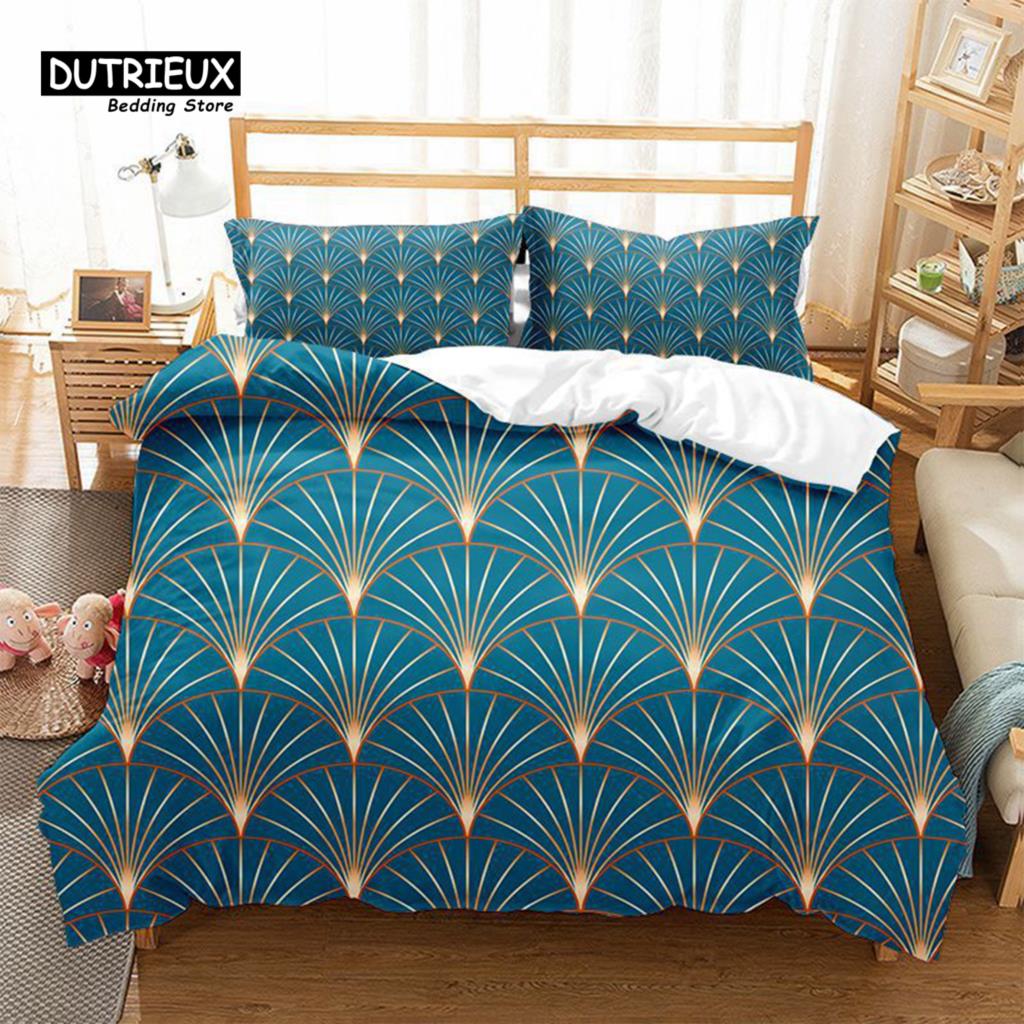 Fish Scales Bedding Set Geometric Pattern Duvet Cover Set Microfiber Comforter Cover Single Double King Queen Size For Kids Teen