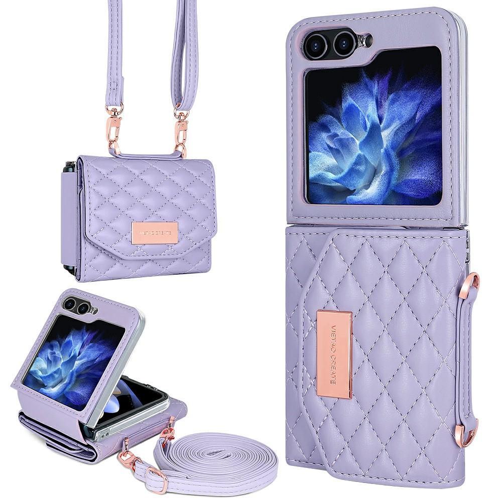 For Samsung Galaxy Z Flip7 FE 5G/Z Flip6 5G Case with Shoulder Strap PU+PC Wallet Phone Cover Built-In Back Screen Film