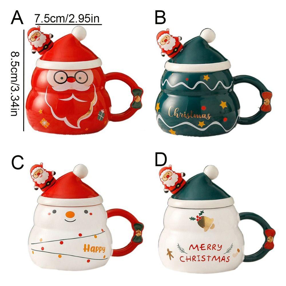 With Lid and Spoon Santa Claus Water Cup Ceramic Christmas Ceramic Cup Creative   New Year