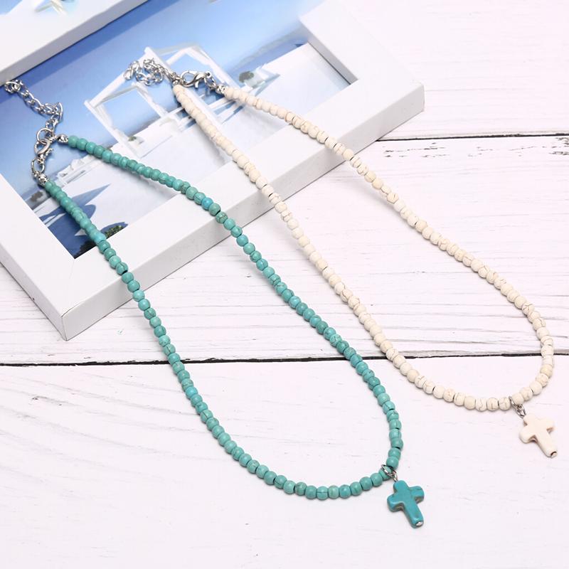 Women Bohemia Turquoise Cross Summer Beach Choker Necklace Jewelry Gift