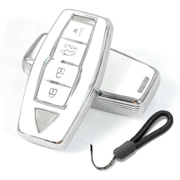 Key Fob Cover Compatible with Mitsubishi Outlander 2025 2024 2023 2022 Case Protector TPU with Little Lanyard 4 Buttons Gold Red