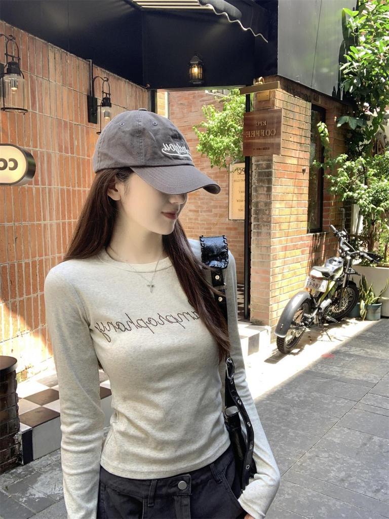 Autumn Korean Style Letter Print Round Neck Long Sleeve Women's T-shirt