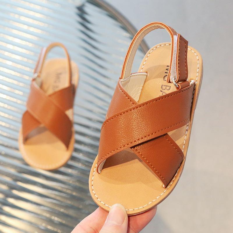 Kids Cross Strap Open Toe Velcro Sandals Summer Casual Beach Shoes For Boys Girls