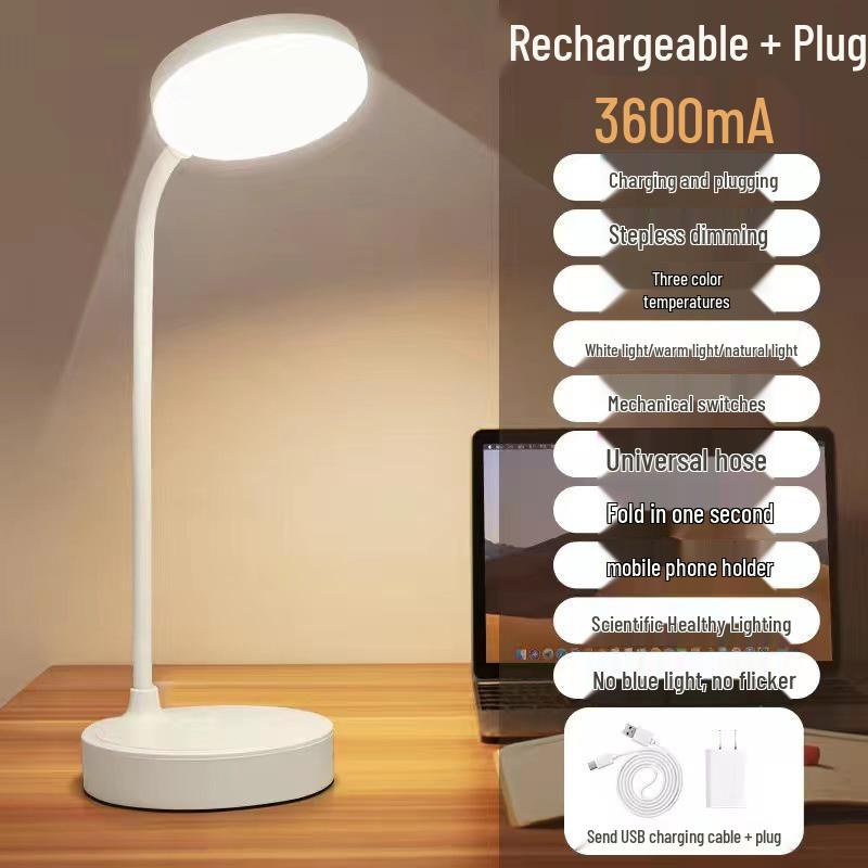 Rechargeable LED Table Lamp for Dorms & Kids - Eye Protection Bedside Lamp