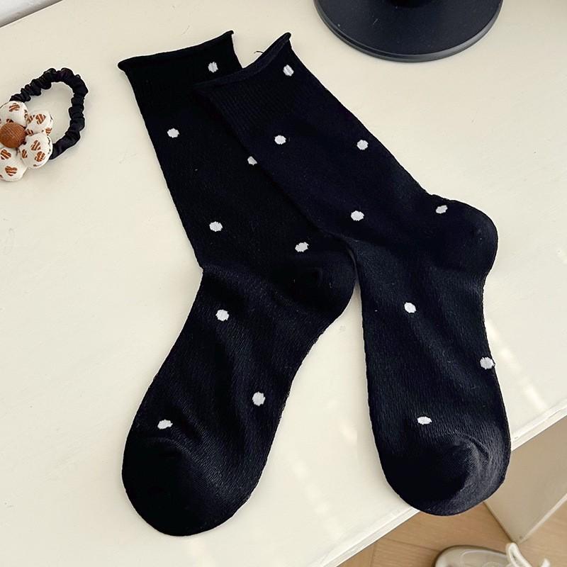 

Socks Pure Cotton Boneless Stacking Socks Spring And Autumn Thin Crimped Polka Dot Mesh Breathable Deodorant Cotton Medium Tube Socks One size fits all чорний