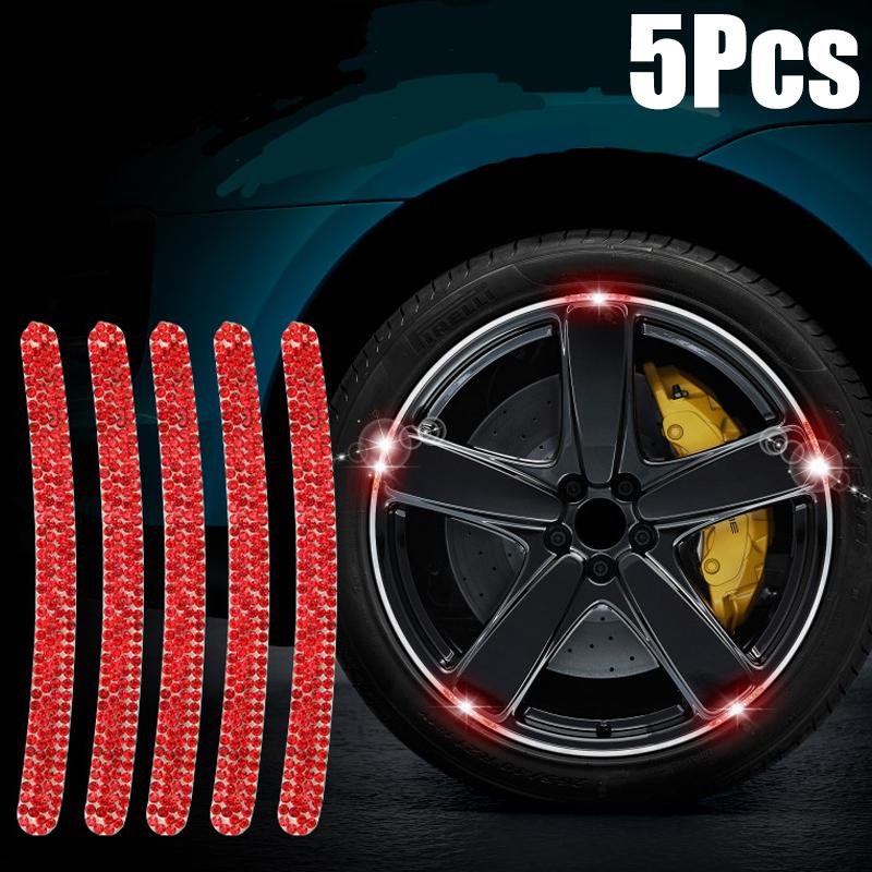 Rhinestone Car Wheel Reflective Stickers Car Styling tool Sticker Decals Motorcyle Stripe Tape Auto Exterior Accessories 5/10Pcs