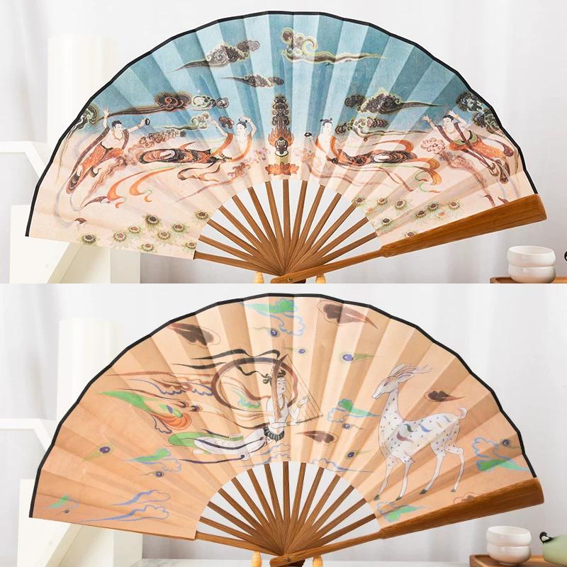 Dunhuang Cultural and Creative Fan Nuevedeer Folding Fan Chinese Style Ancient Style Han Chinese Clothing Summer Gift Female Tourist Souvenir Men