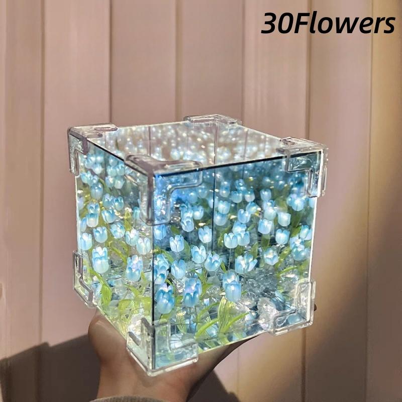 Lumină de noapte Marea Florilor de Lalele Lucrată Manual DIY Pachet Material Lampă Lalea Oglindă Tridimensională Decorațiune Creativă Ornament Ornament Cadou Cuplu Student