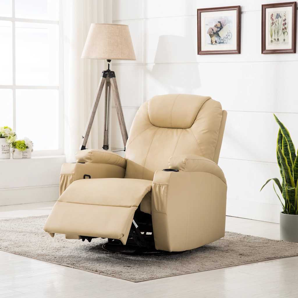 Cream Faux Leather Massage Rocking Chair