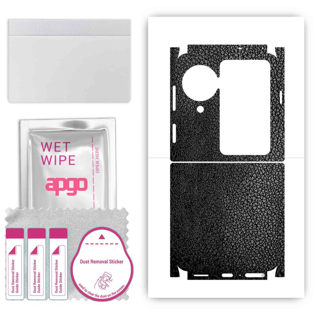 apgo Protective Skin Sticker for the back+sides compatible with Oppo Find N3 Flip, Full Wrap Film, Foil, Vinyl - Pattern Black Leather