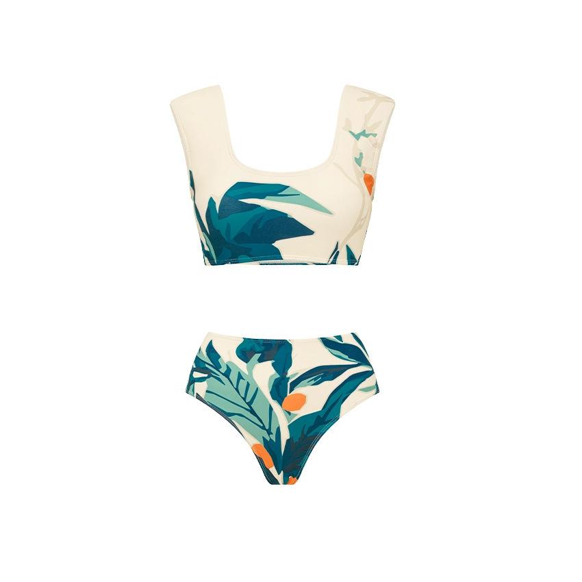 European and American bikini high-end printing high-waisted split swimsuit suit for women S
