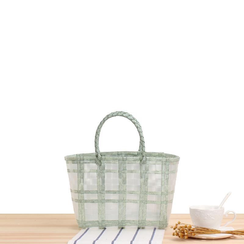Summer Jelly Women Fashion Transparent Handbag Large Capacity Beach Bag Casual Woven Shopping Basket Tote MIT