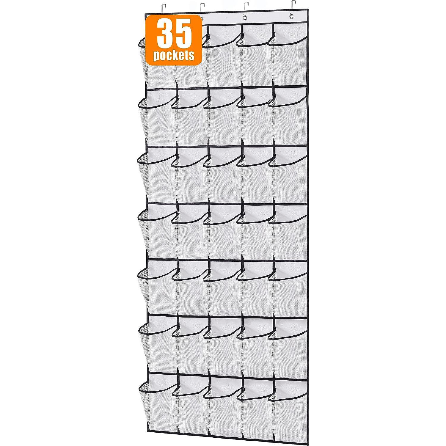 

35 Pockets Over the Door Shoe Organizer Large Mesh Pockets With 4 Hooks Transparent Fabric Shoe Rack Storage Bag For Bedroom