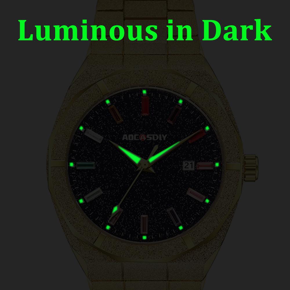 Waterproof Quartz Wristwatches Luxury All Stainless Steel Paul Rich Style Hip Hop Luminous Star Dust Frosted Watch
