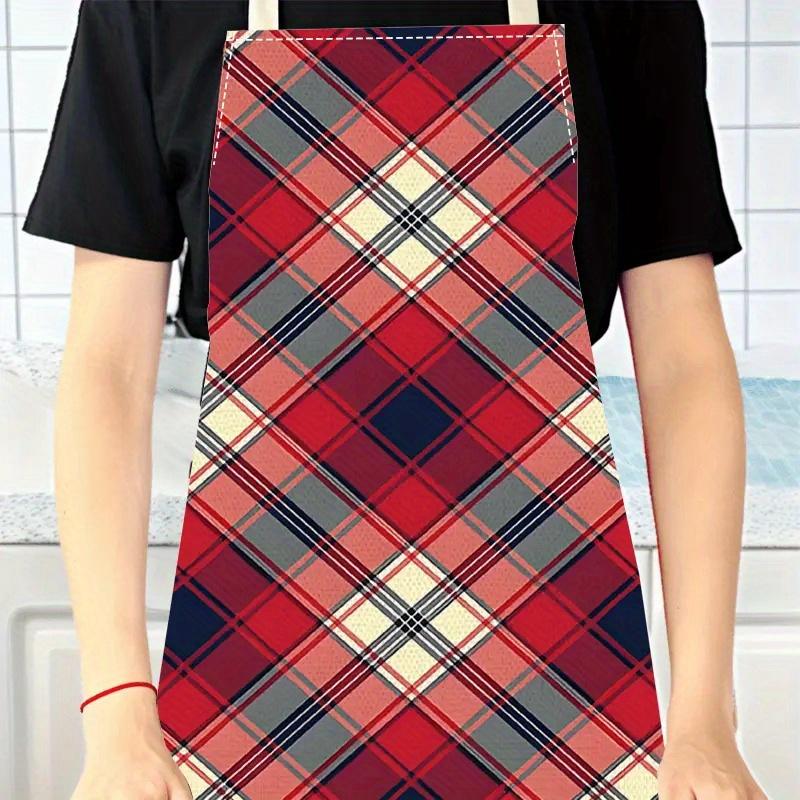 1pc, Red Plaid Tartan Pattern Apron Linen Unisex Kitchen Cooking Apron For Men Women Scottish Checkered Design BBQ Grill Gift